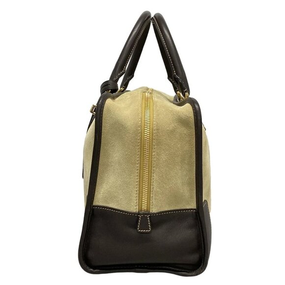 LOEWE Amazona 36 - Beige Dark Brown Suede Leather Handbag 537-060325 - Picture 3 of 11